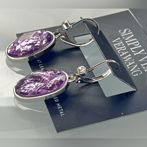 SIMPLY VERA WANG Silver Tone Simulated Purple Stone Leverback Drop Earrings  NWT - Picture 2 of 9